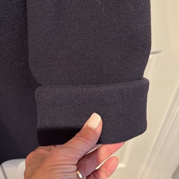 Steilmann Navy Wool Blend Coat With Brown Faux Fur Collar Size 10 - Picture 6 of 13